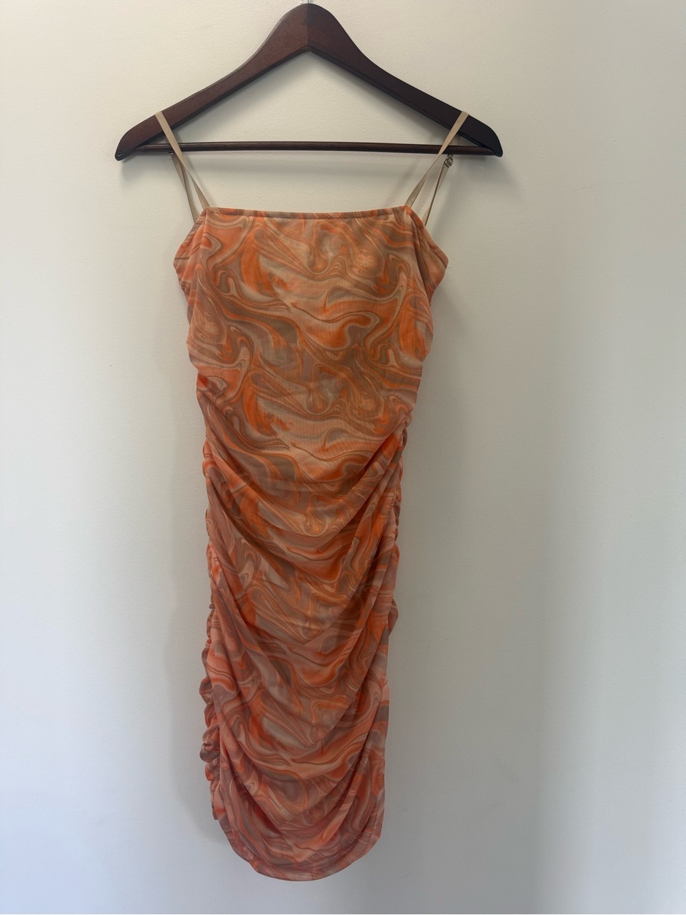 Forever 21 Orange Marble Ruched Slip Dress